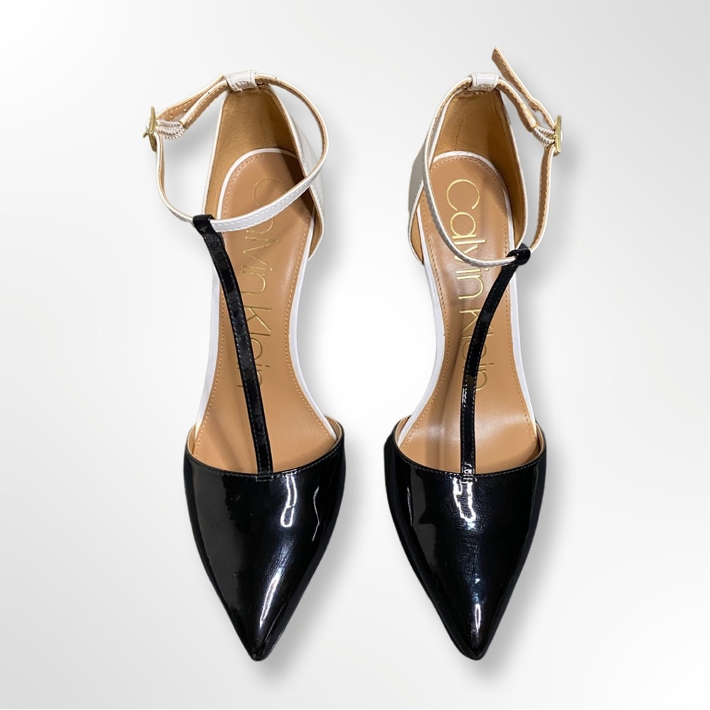 Calvin Klein Black/white T Strap Pump - size 9